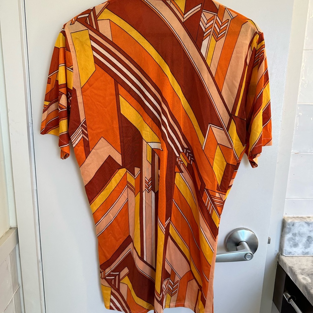 Vintage Geometric Orange Mens Shirt - Picture 5 of 5